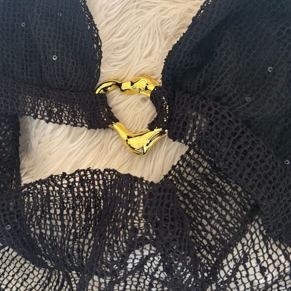 Black Lace Halter Top with Gold Accent - Picture 3 of 3